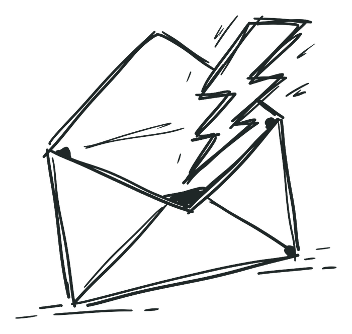 An envelope with a glowing lightning bolt bursting out of it