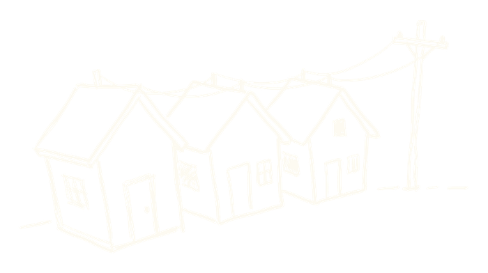 A miniature street of houses joined by glowing power lines